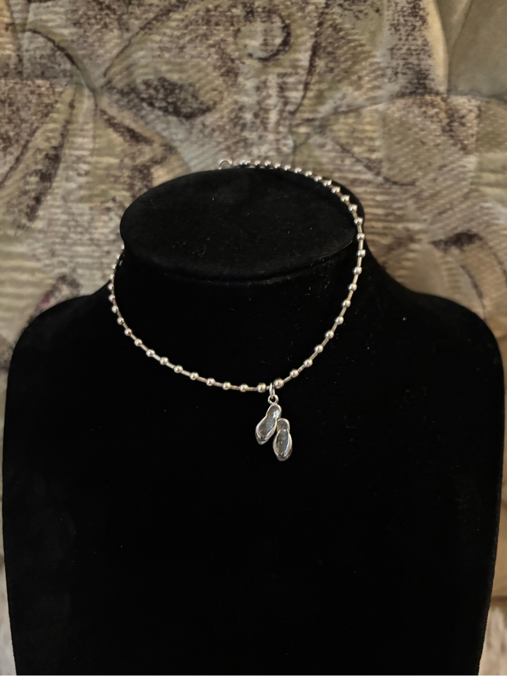 925 Sterling Silver Beaded Flip Flop Charm Anklet - 10 inches